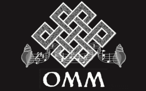 A black and white image of the om symbol.